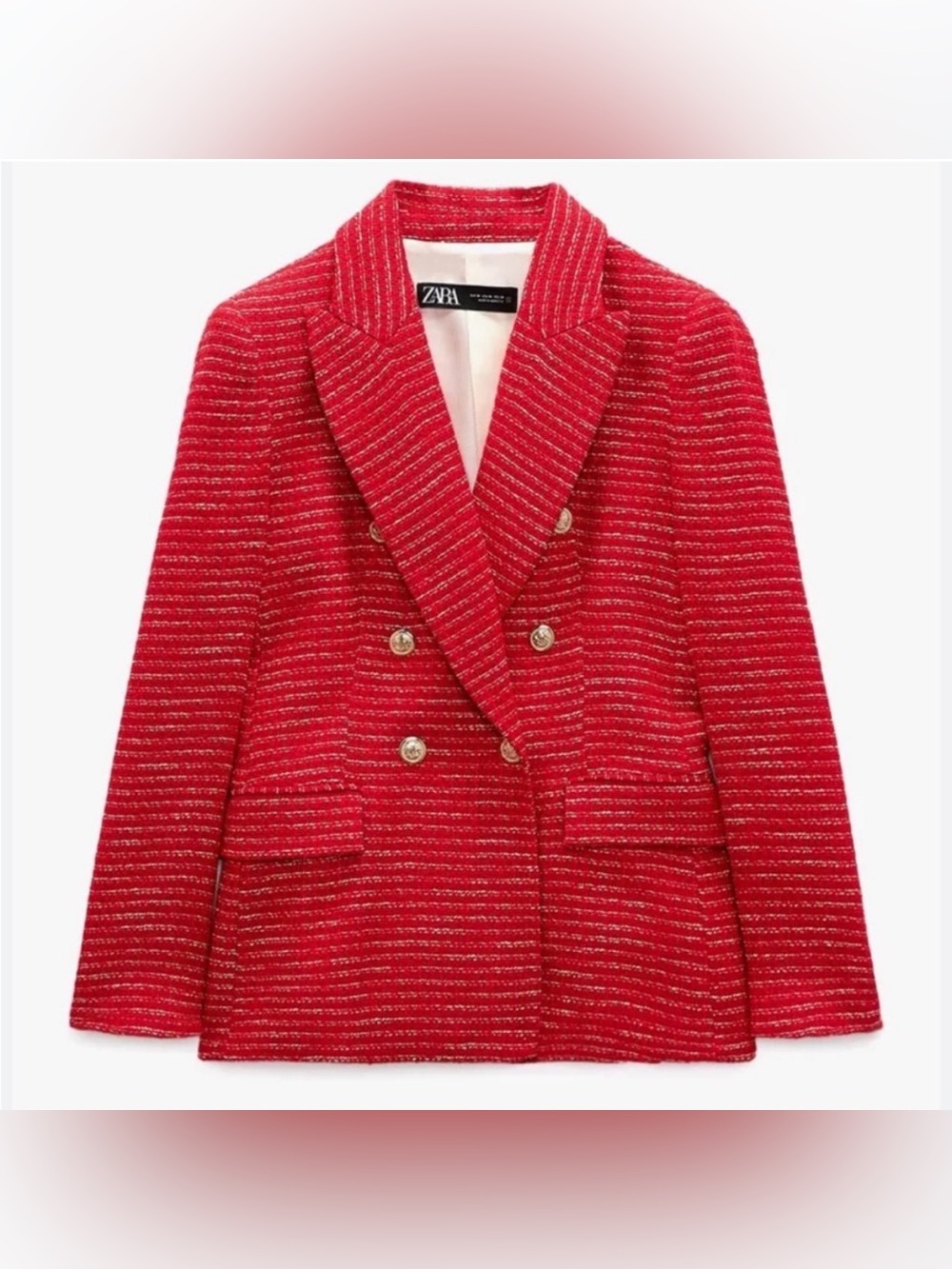Zara Tweed Double Breasted Red and White Blazer Jacket, size XS